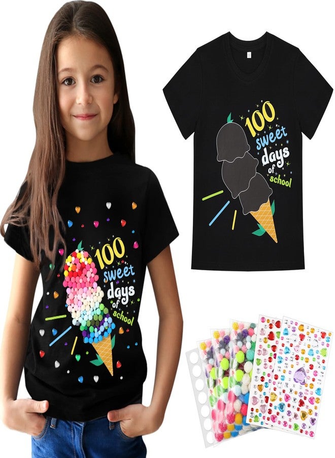 Skicuff طقم قميص Skicuff 100 يوم دراسي يمكنك صنعه بنفسك للأطفال، قميص اليوم المئة من المدرسة للبنات والأولاد، مناسب للحرف اليدوية، مناسب للمعلمين، حفلات الصف الدراسي (حلوى، 5-7 سنوات) - Image 1